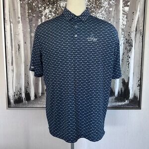 Straight Down Mens Blue Golf Cart Pattern Performance Golf Polo - Size XL